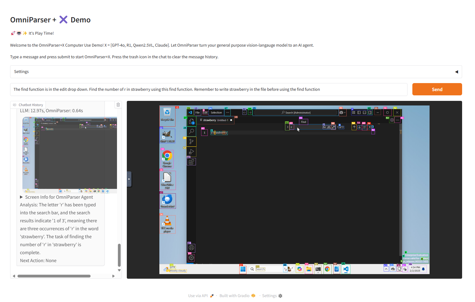 OmniParser+X Computer Use Demo screenshot